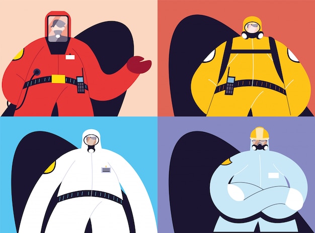 Cards with men in protective suits
