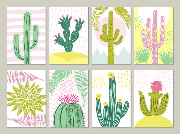 Vettore schede con immagini di cactus