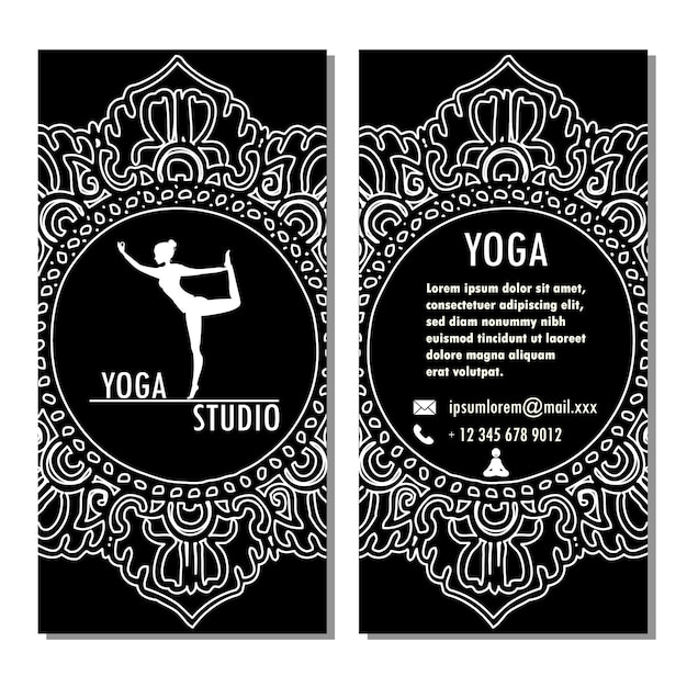 cards for Woman yoga studio with paisley ornament banner or brochure template vector illustration