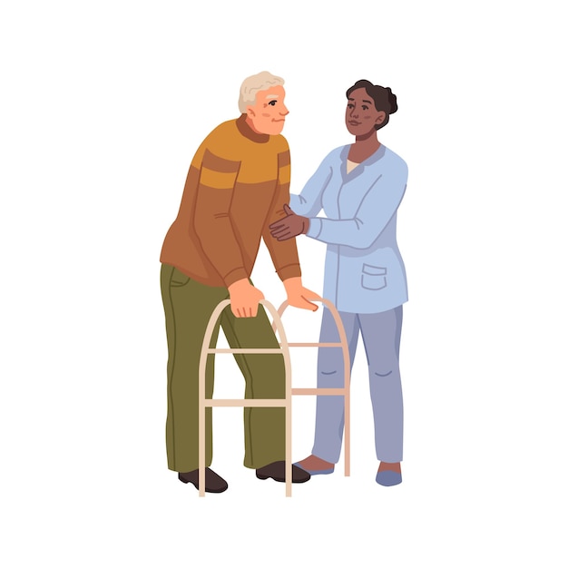Vector care for old grandfather in nursing home vector