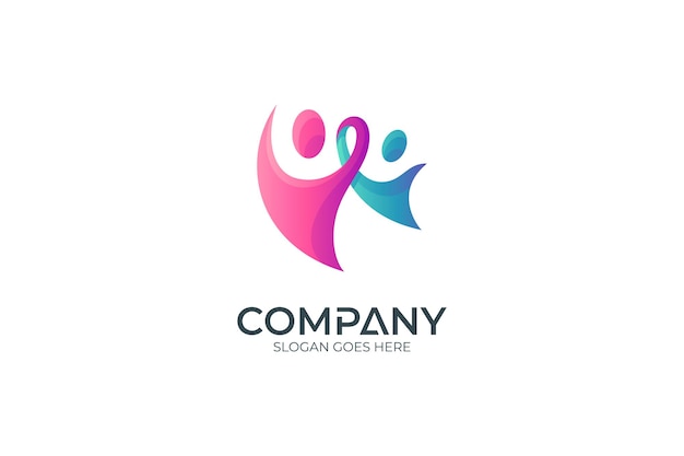 Care people logo design in purple and green color gradient