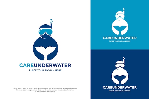 Care underwater vector logo template. This design use human symbol. Suitable for environment.