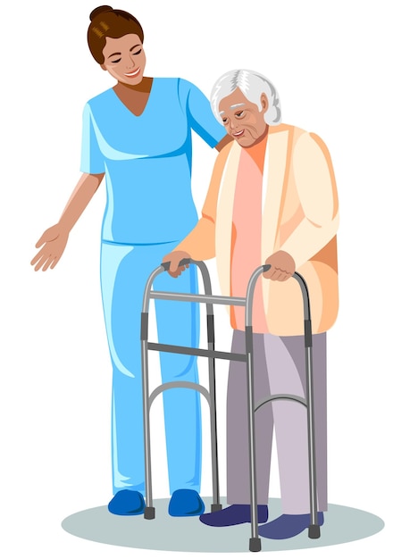care worker walking with elderly woman outside