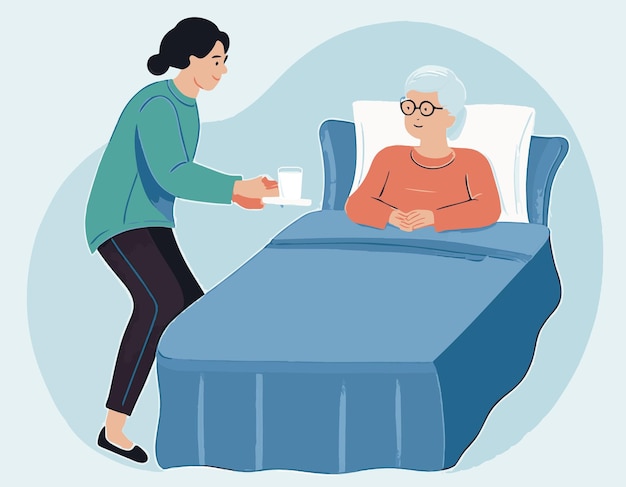 caregiver assisting elderly patient caring senior health wellbeing medical nursing home hospital