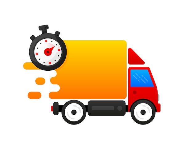 Cargo carrier with clock Banner for retail delivery shop social media advertising Fast service concept Vector illustration