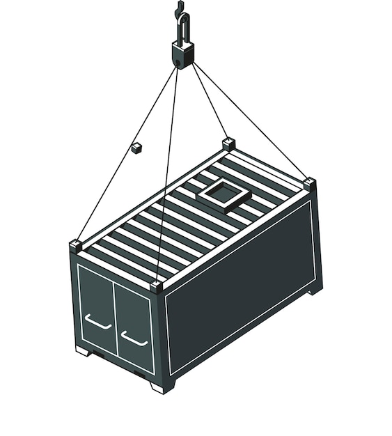 Vector cargo container on crane hook vector illustration