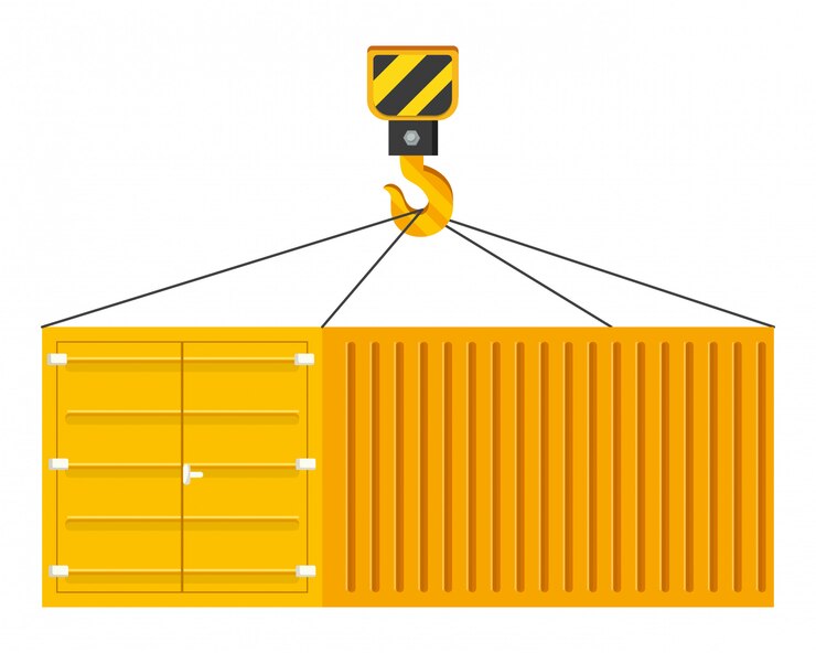 Vector cargo container hanging on a crane hook illustration