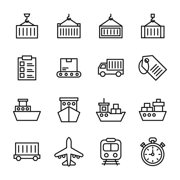 Cargo container line icons pack