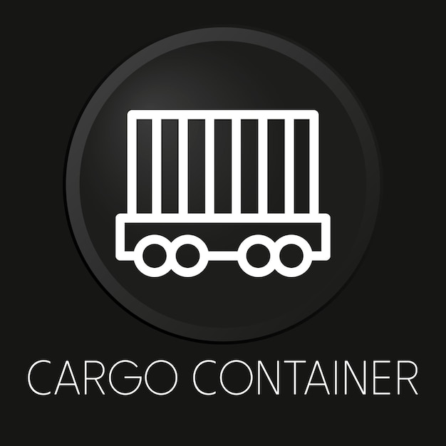 Cargo container minimale vector lijn pictogram op 3D-knop geïsoleerd op zwarte achtergrond Premium Vector