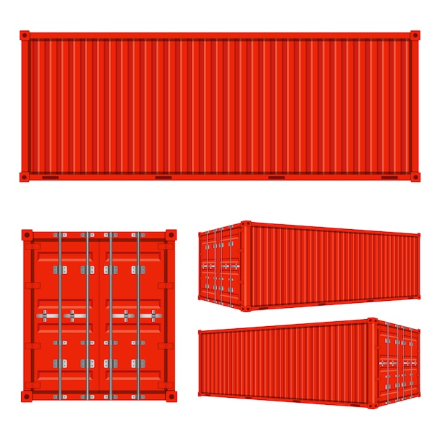 Грузовые контейнеры с разных точек зрения на белом фоне