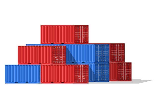 貨物コンテナは、貨物輸送と海上輸出のために積み重ねられます。海港のロジスティクスと輸送