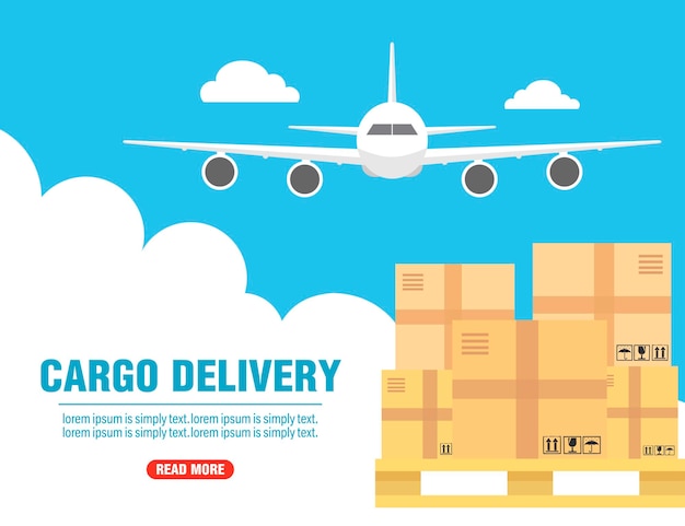 Vector cargo delivery concept design flat banner air delivery