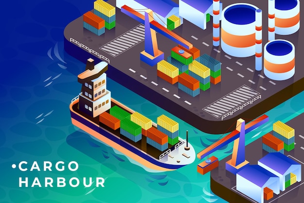 Vector cargo harbour isometric illustration