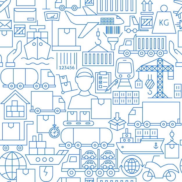 貨物線シームレスパターンアウトライン背景のベクトル図