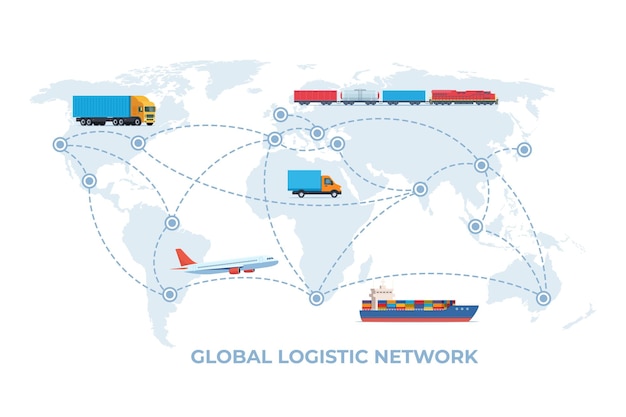 Vector cargo logistics transportation concept global logistic network