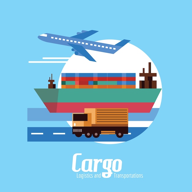 Cargo, logistica e trasporto. elementi di design piatto. illustrazione vettoriale