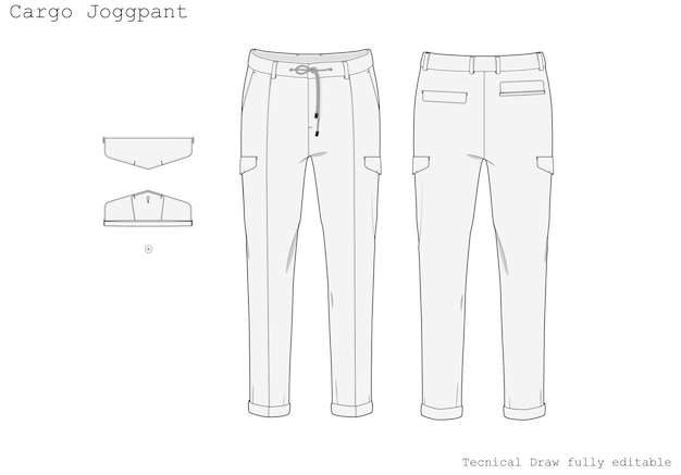 Vector cargo pant_ a technical drawing of a pant