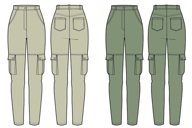 Cargo Pants technical fashion Illustration Jeans Pants fashion flat  technical drawing template pockets front side and back view white  women men unisex CAD mockup Stock Vector  Adobe Stock