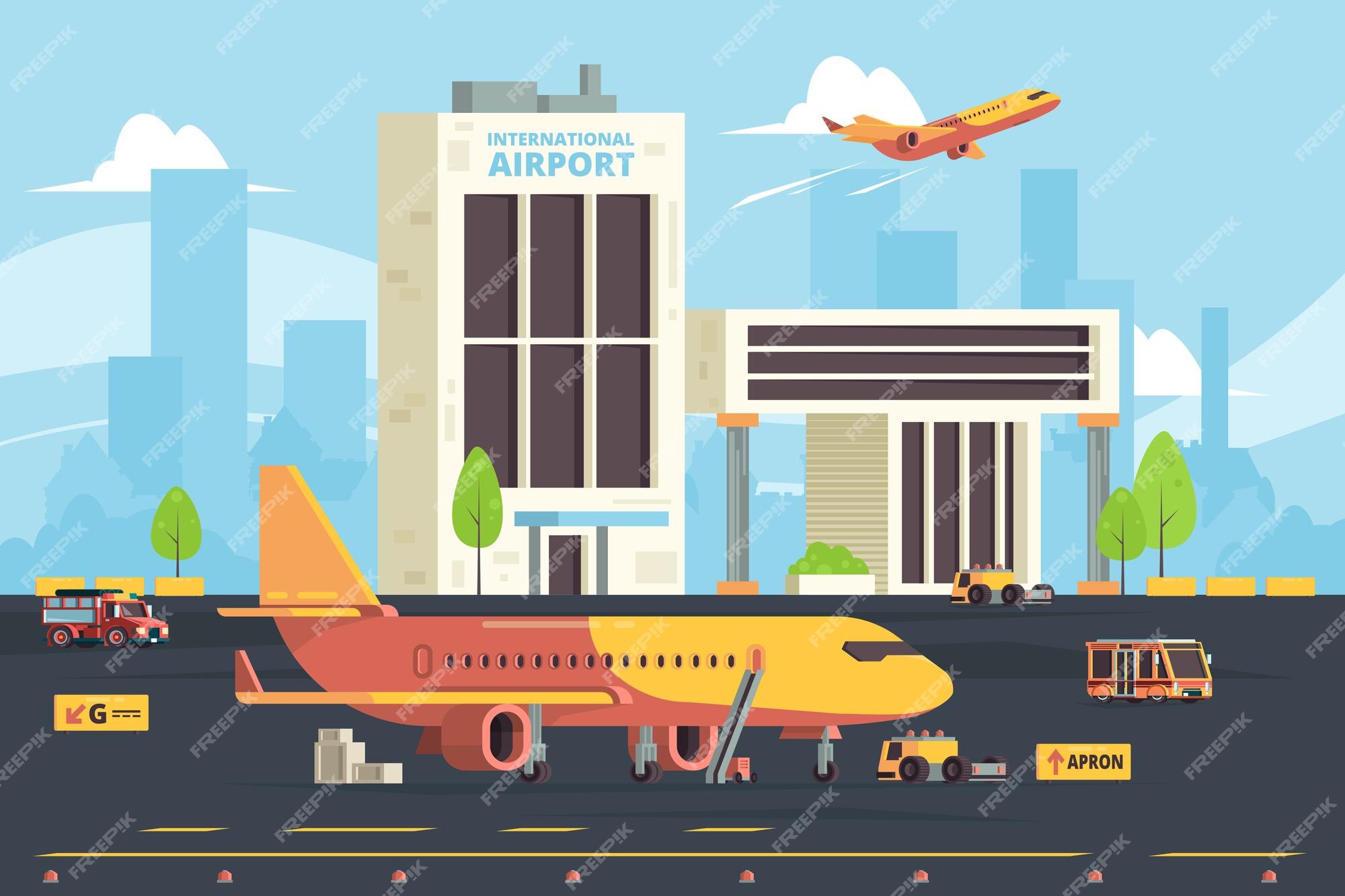Premium Vector | Cargo plane on runway. warehouse aircraft preparation hangar airport freight aircraft flat background. Premium Vector | Cargo plane on runway. warehouse aircraft preparation hangar airport freight aircraft flat background.
