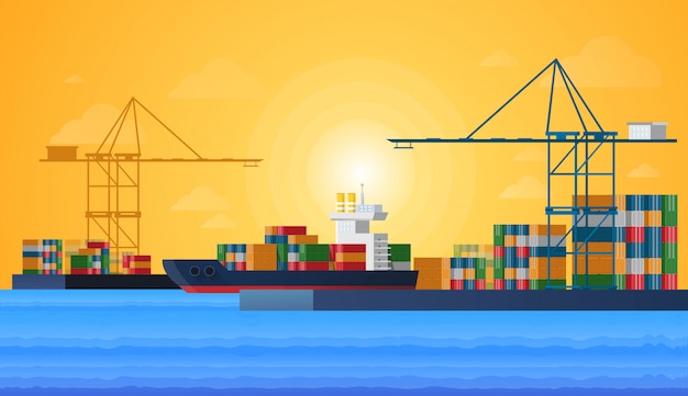 cargo sea port with cargo freight ships