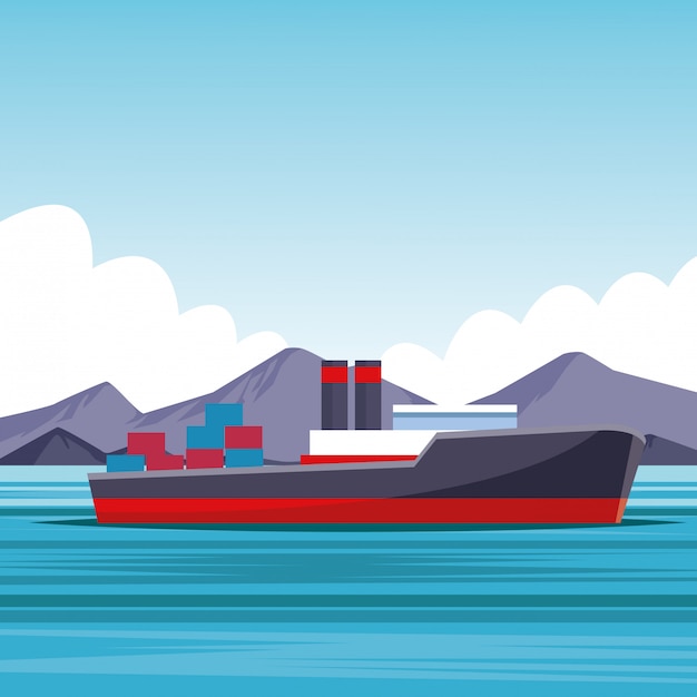 Vector cargo ship cartoon