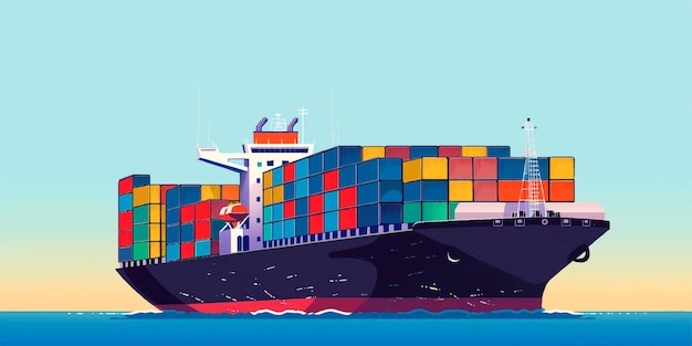 Cargo ship container in the ocean transportation shipping freight transportation