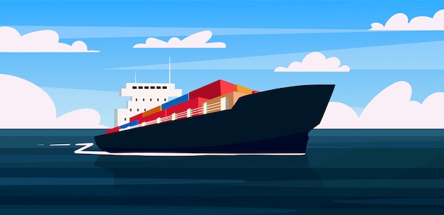 a cargo ship is carrying containers with goods. merchant ship