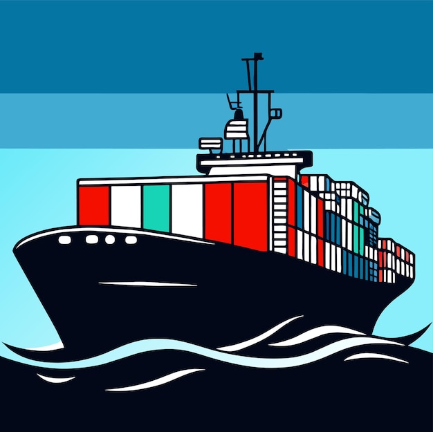 Вектор Загрузка грузового судна в порту на карикатуре