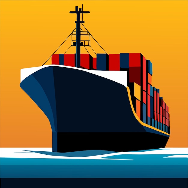 Vector cargo ship loading in port cartoon illustration