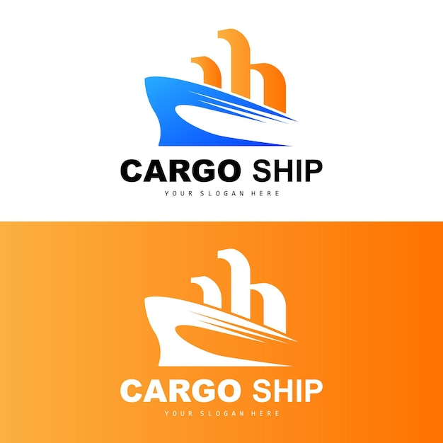 Logo della nave da carico fast cargo ship vector design della barca a vela per la società di produzione di navi vela per vie d'acqua veicoli marittimi logistica dei trasporti