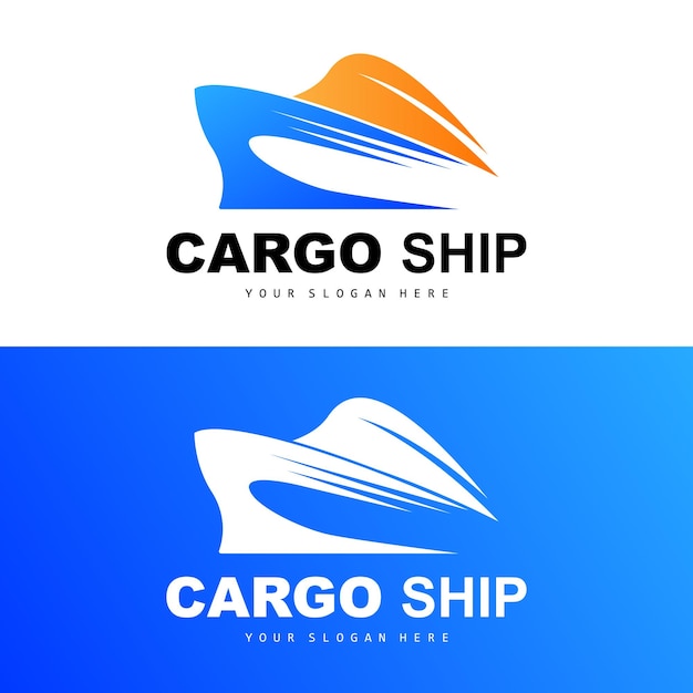 Vettore logo della nave da carico fast cargo ship vector design della barca a vela per la società di produzione di navi vela per vie d'acqua veicoli marittimi logistica dei trasporti