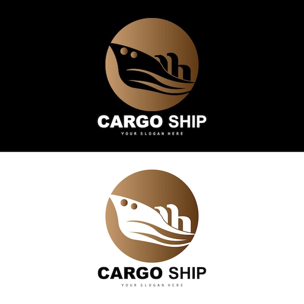 Logo della nave da carico fast cargo ship vector design della barca a vela per la società di produzione di navi vela per vie d'acqua veicoli marittimi logistica dei trasporti