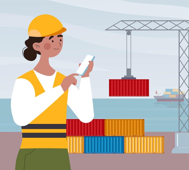Vector cargo ship port banner