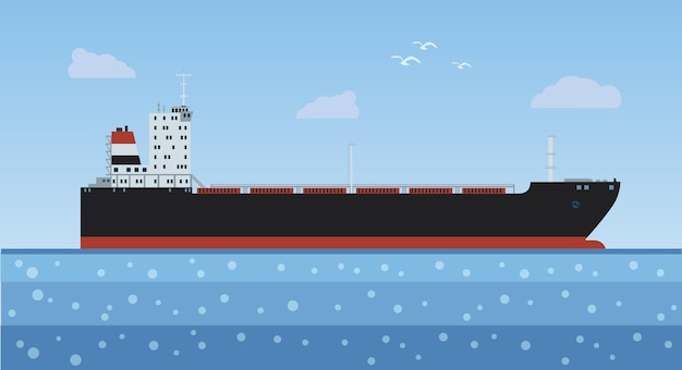 Vector cargo ship with a cargo into the sea. vector illustration.