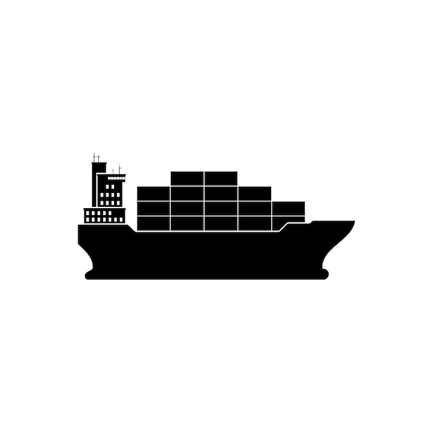 Cargo ship with containers icon isolated on white background Freight transport with loaded container ship Import and export maritime logistic service International delivery concept Vector