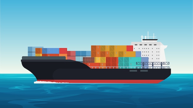 Cargo ship with containers in the ocean. delivery, transportation, shipping freight transportation