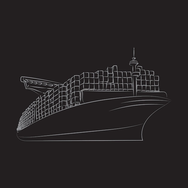 Vector cargo ship with outline style for your design