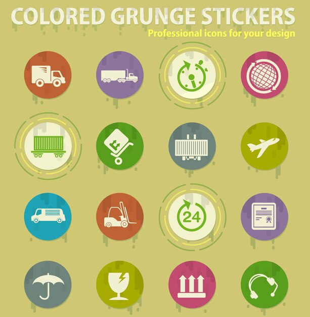 Cargo shipping colored grunge icons