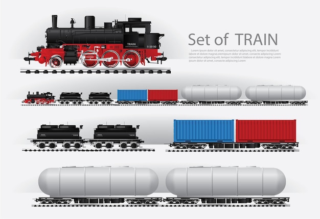 Vettore treno merci su un'illustrazione di ferrovia