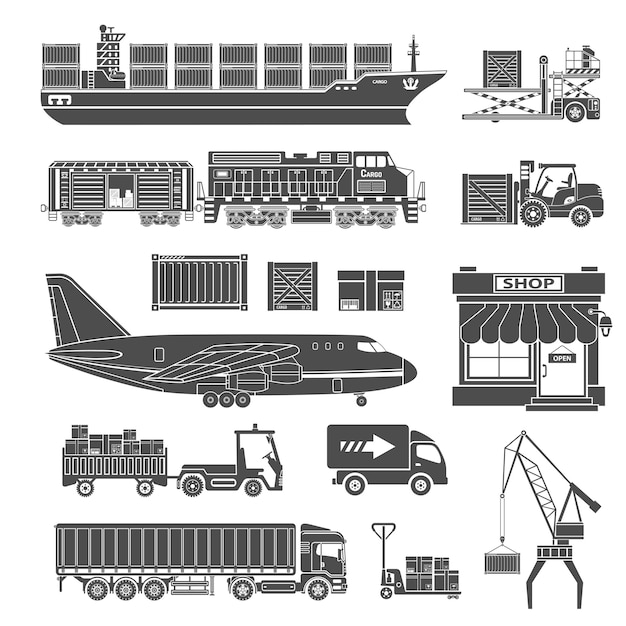 Vector cargo transport and packaging icon set