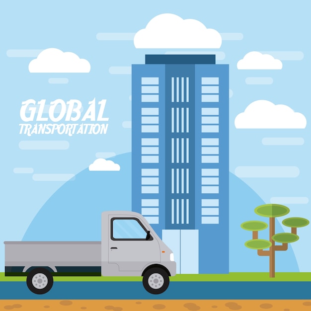 Cargo truck in the city vector illustration graphic design