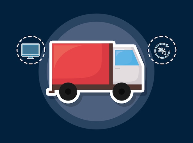 cargo truck and shopping online related icons 