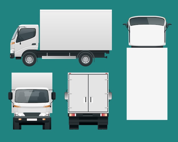 Cargo truck transportation. fast delivery or logistic\
transport. easy color change. template vector isolated on white\
view front, rear, side, top.