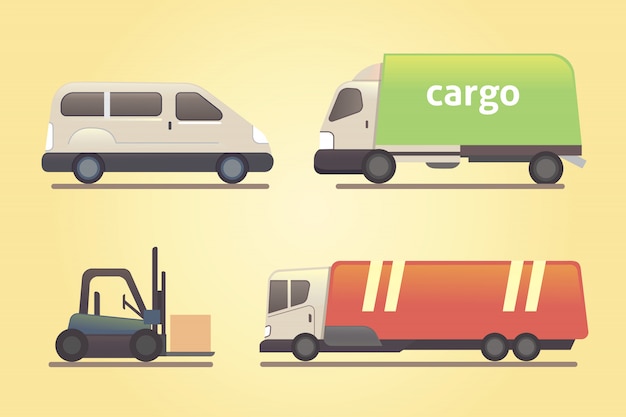 Vector cargo truck transportation vector set