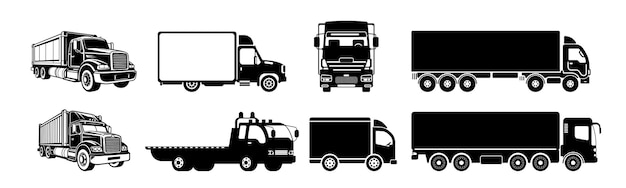 Cargo truck and van icon large set of simple vehicle silhouettes