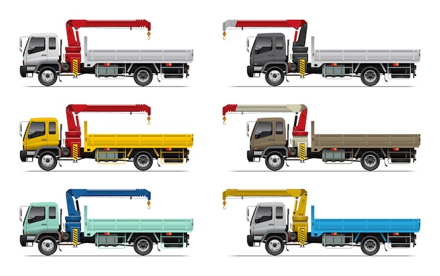 Vector cargo truck with crane set