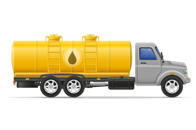 흰색 배경에 격리된 액체를 운반하기 위한 탱크가 있는 화물 트럭