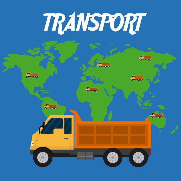 世界地図コンセプトのベクトルグラフィックスグラフィックデザイン上の貨物トラック