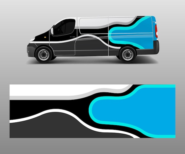 Cargo van decal with green wave shapes truck and car wrap vector Graphic abstract stripe designs for wrap branding vehicle