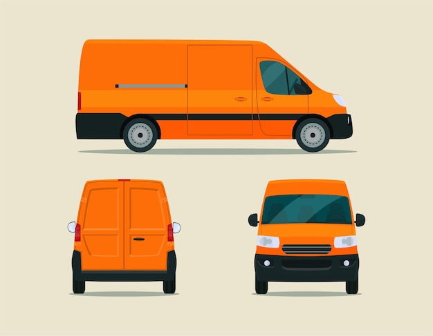 Vector cargo van isolated. van with side view, back view and front view.  flat style illustration.